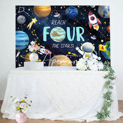 Aperturee - Universe Astronaut Planet Stars 4th Birthday Backdrop