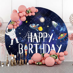 Aperturee - Universe Planet Rocket Alien Round Birthday Backdrop