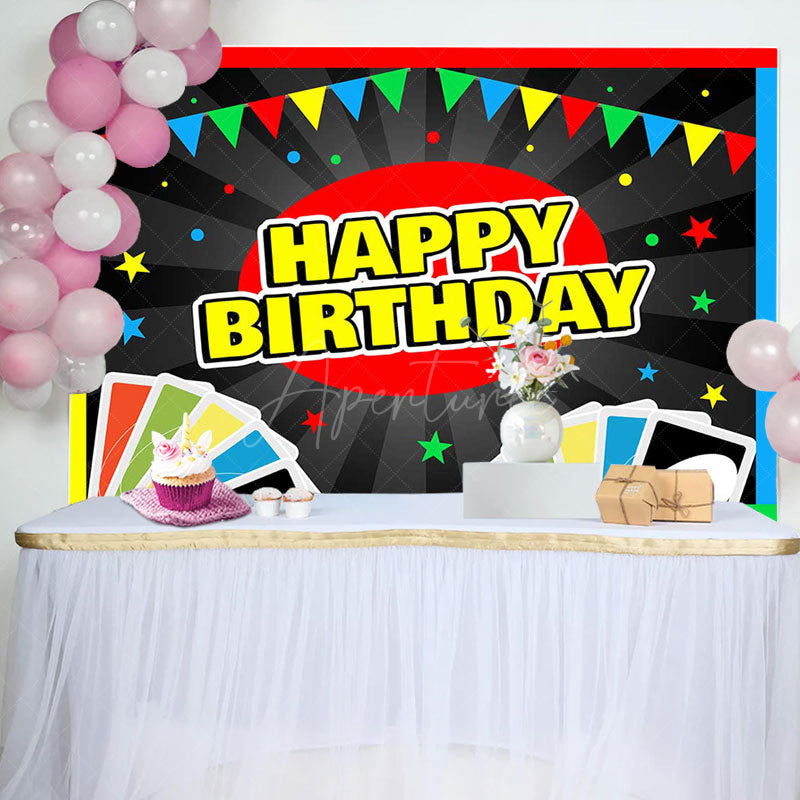 Aperturee - Uno Card Games Starts Blackboard Birthday Backdrop