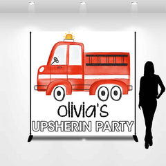 Aperturee - Upsherin Party Fire Truck Custom Birthday Backdrop