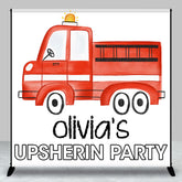 Aperturee - Upsherin Party Fire Truck Custom Birthday Backdrop
