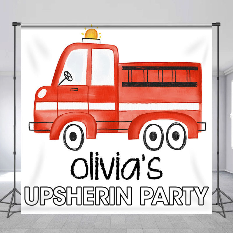 Aperturee - Upsherin Party Fire Truck Custom Birthday Backdrop
