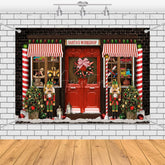 Aperturee - (7 Day Delivery) Aperturee Festive Brown Red Christmas Santa Workshop Backdrop