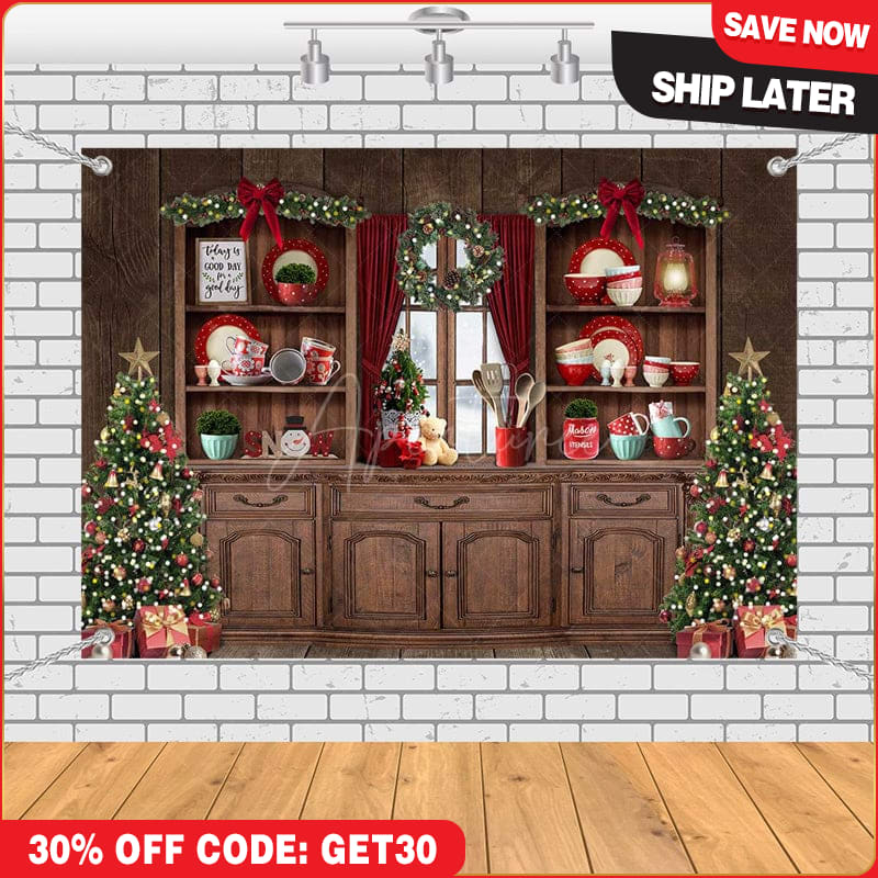 Aperturee - (7 Day Delivery) Aperturee Festive Christmas Vibe Trees Brown Cupboard Backdrop