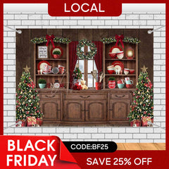 Aperturee - (7 Day Delivery) Aperturee Festive Christmas Vibe Trees Brown Cupboard Backdrop