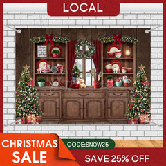 Aperturee - (7 Day Delivery) Aperturee Festive Christmas Vibe Trees Brown Cupboard Backdrop