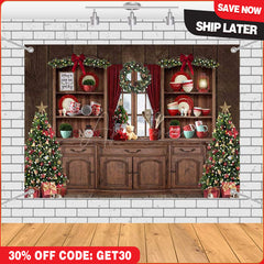Aperturee - (7 Day Delivery) Aperturee Festive Christmas Vibe Trees Brown Cupboard Backdrop