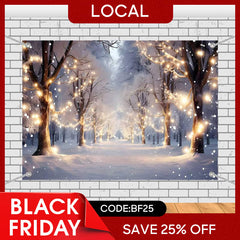 Aperturee - (7 Day Delivery) Aperturee Light Twinkling Snowy Winter Forest Tree Backdrop