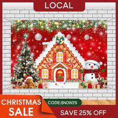 Aperturee - (7 Day Delivery) Aperturee Red Festive Christmas Gingerbread House Backdrop