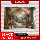 Aperturee - (7 Day Delivery) Aperturee Retro Snowy Forest Mural Wall Christmas Vibe Backdrop