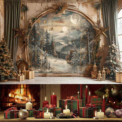 Aperturee - (7 Day Delivery) Aperturee Retro Snowy Forest Mural Wall Christmas Vibe Backdrop