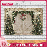 (7 Day Delivery) Aperturee Retro Wooden Beige Door Tree Christmas Vibe Backdrop