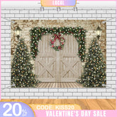 Aperturee - (7 Day Delivery) Aperturee Retro Wooden Beige Door Tree Christmas Vibe Backdrop