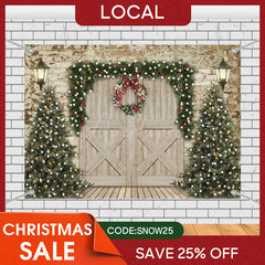 Aperturee - (7 Day Delivery) Aperturee Retro Wooden Beige Door Tree Christmas Vibe Backdrop