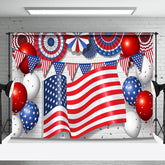 Aperturee - Usa Flag Balloon White Brick Wall Labor Day Backdrop