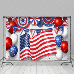 Aperturee - Usa Flag Balloon White Brick Wall Labor Day Backdrop