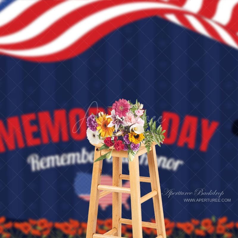 Aperturee - USA Flag Soldier Dark Blue Memorial Day Photo Backdrop