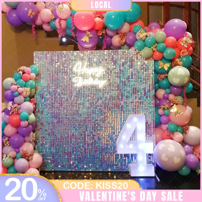 Aperturee - (7 Day Delivery) Iridescent Blue Shimmer Wall Panels | Wedding Event Party Decorations