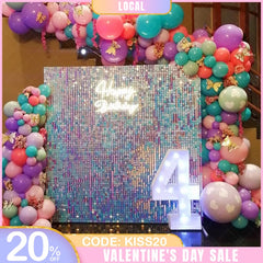 Aperturee - (7 Day Delivery) Iridescent Blue Shimmer Wall Panels | Wedding Event Party Decorations