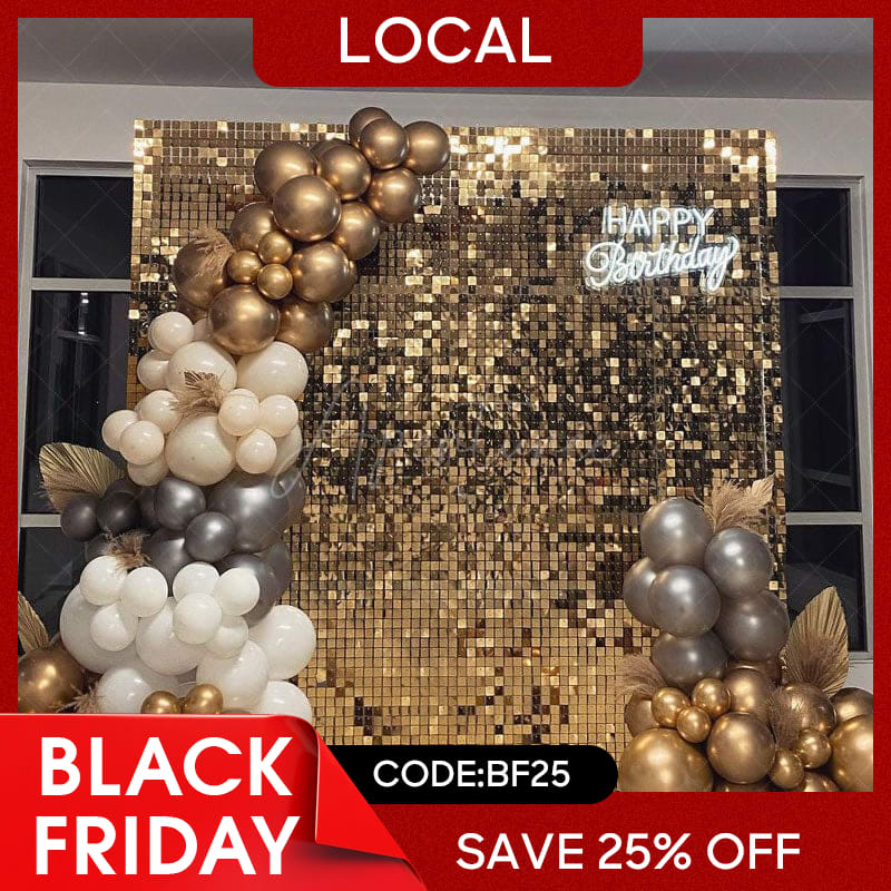 Aperturee - (7 Day Delivery) Light Mirror Gold Shimmer Wall Backdrops | Event Party Decorations