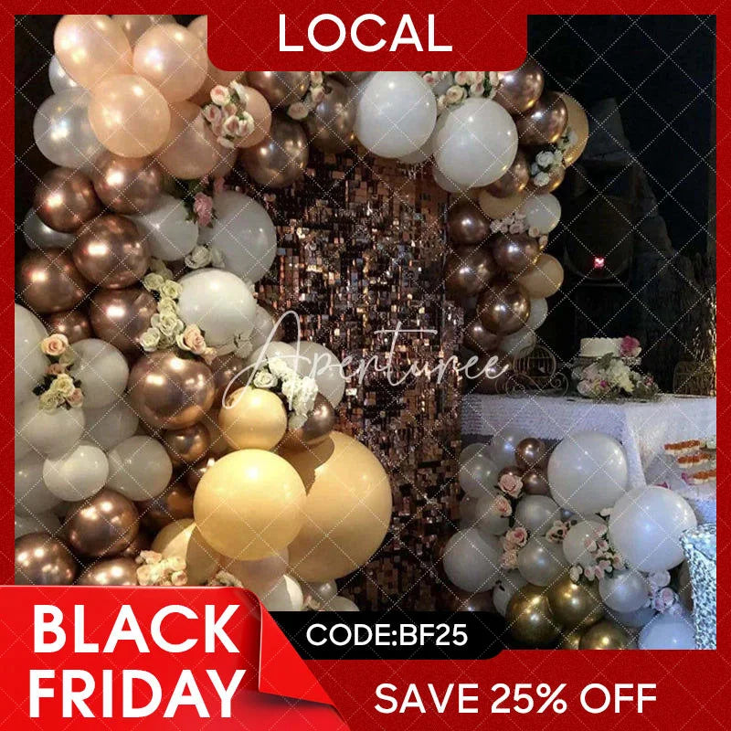 Aperturee - (7 Day Delivery) Rose Gold Shimmer Wall Panels Sequins Backdrop Banner