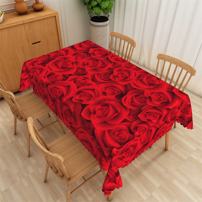 Aperturee - Valentines Day Deep Red Rose Rectangle Tablecloth