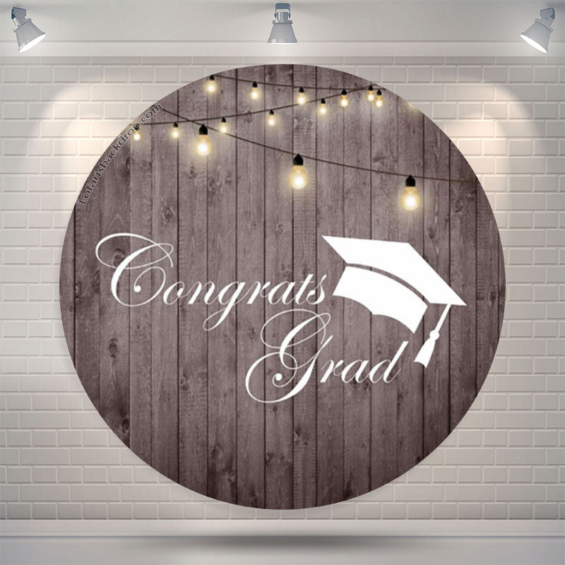 Aperturee Vertical Wooden Lights Circle Congrats Grad Backdrop