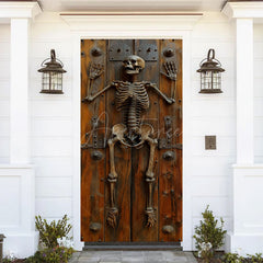 Aperturee - Vinatge Skeleton Wooden Wall Halloween Door Cover