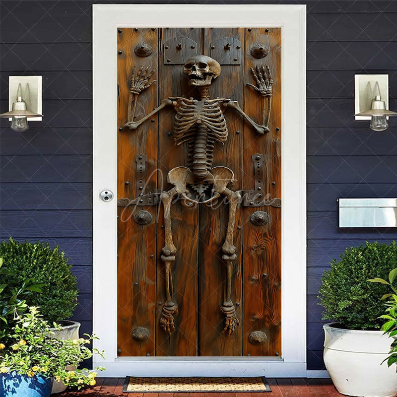 Aperturee - Vinatge Skeleton Wooden Wall Halloween Door Cover