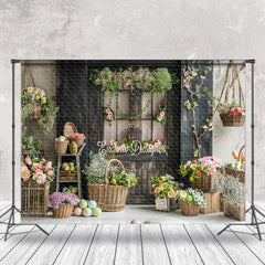 Aperturee - Vintage Black Wooden Door Floral Photo Backdrop