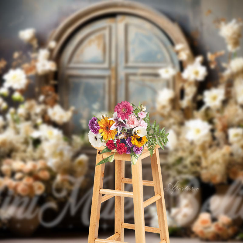 Aperturee - Vintage Bloom Flowers Arch Door And Window Backdrop