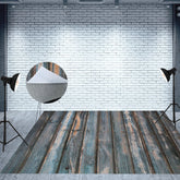 Aperturee - Vintage Blue Vertical Wood Photo Rubber Floor Mat