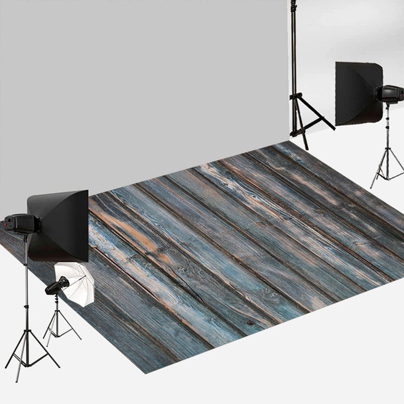 Aperturee - Vintage Blue Vertical Wood Photo Rubber Floor Mat
