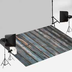 Aperturee - Vintage Blue Vertical Wood Photo Rubber Floor Mat