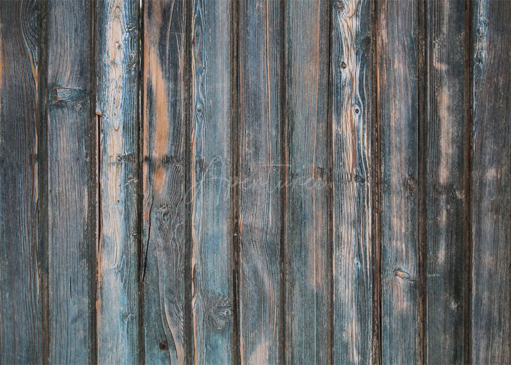 Aperturee - Vintage Blue Vertical Wood Photo Rubber Floor Mat