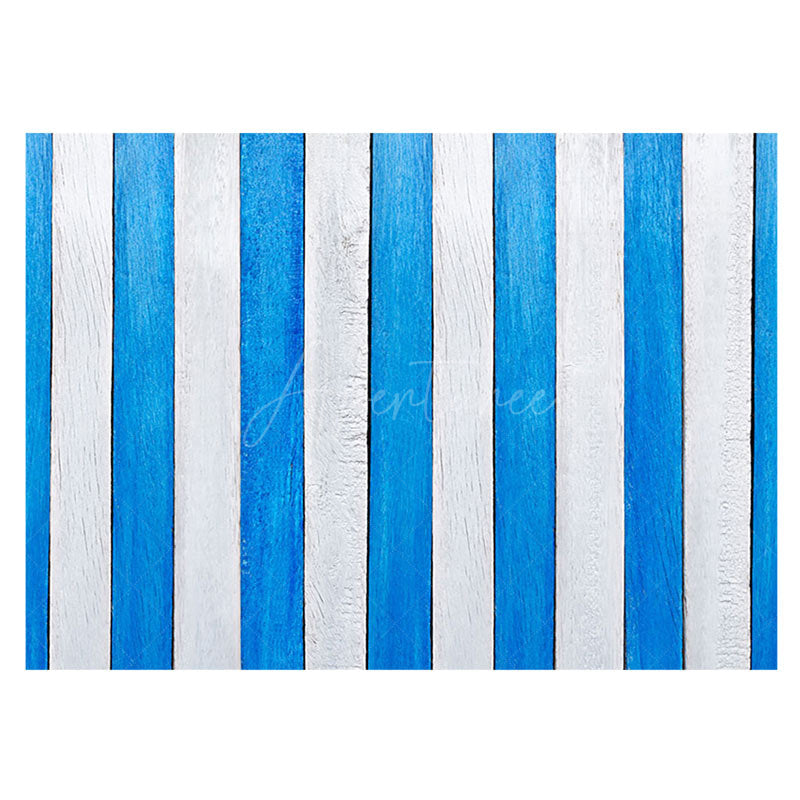 Aperturee - Vintage Blue White Stripe Wood Grain Rubber Floor Mat