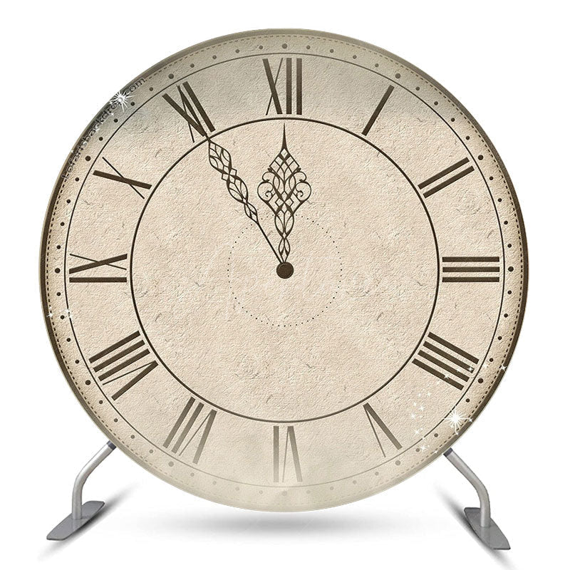 Aperturee Vintage Clock Happy New Years Round Backdrop Cover