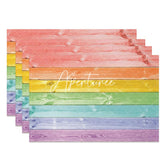 Aperturee - Vintage Colorful Rainbow Wooden Set Of 4 Placemats