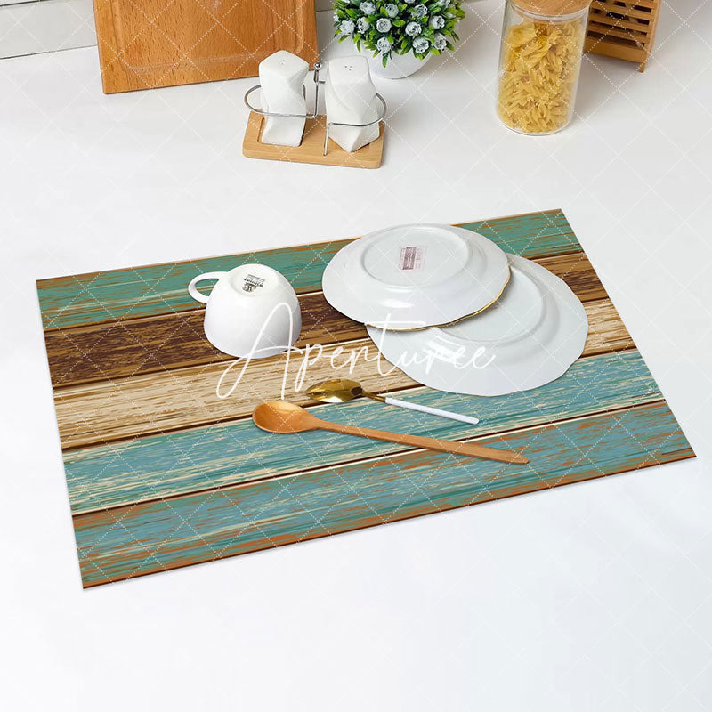 Aperturee - Vintage Faded Wooden Wall Texture Set Of 4 Placemats