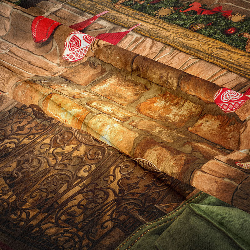 Aperturee - Vintage Fireplace Green Sofa Christmas Backdrop