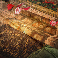 Aperturee - Vintage Fireplace Green Sofa Christmas Backdrop