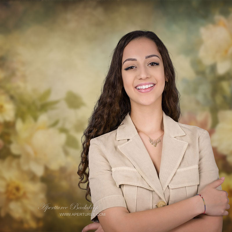 Aperturee - Vintage Floral Abstract Beige Maternity Photo Backdrop