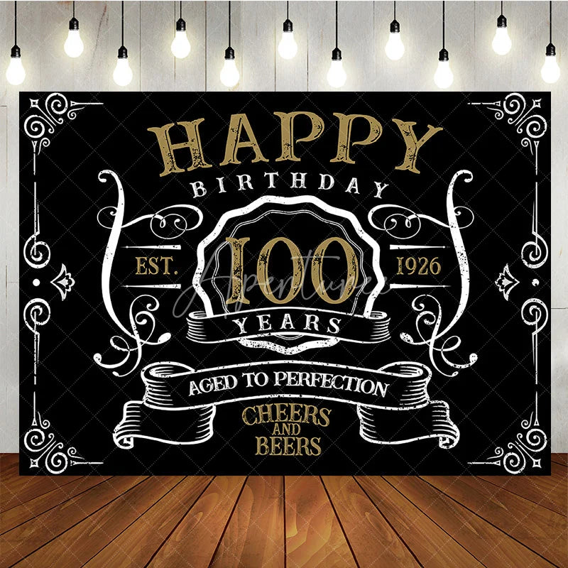 Aperturee - Vintage Gold Black Perfection 100th Birthday Backdrop