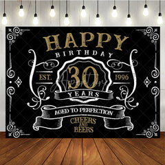Aperturee - Vintage Gold Black Perfection 30th Birthday Backdrop