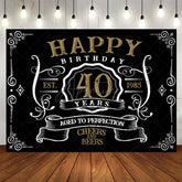 Aperturee - Vintage Gold Black Perfection 40th Birthday Backdrop