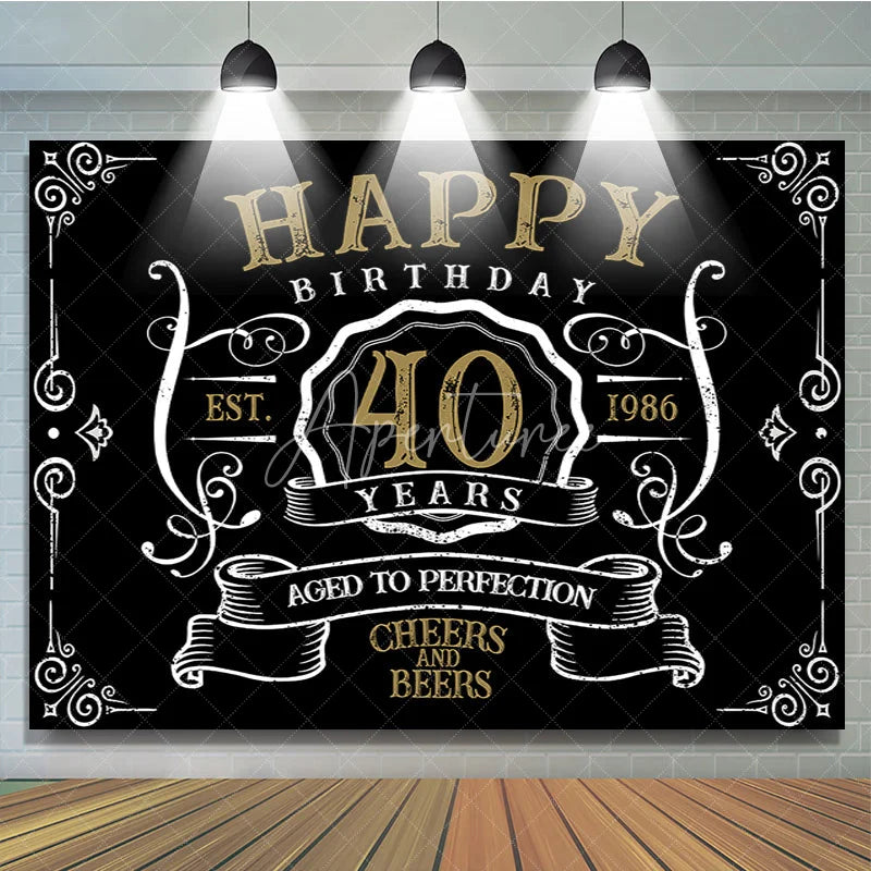 Aperturee - Vintage Gold Black Perfection 40th Birthday Backdrop