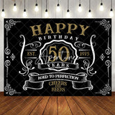 Aperturee - Vintage Gold Black Perfection 50th Birthday Backdrop