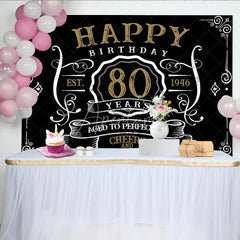 Aperturee - Vintage Gold Black Perfection 80th Birthday Backdrop