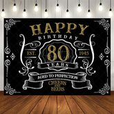 Aperturee - Vintage Gold Black Perfection 80th Birthday Backdrop