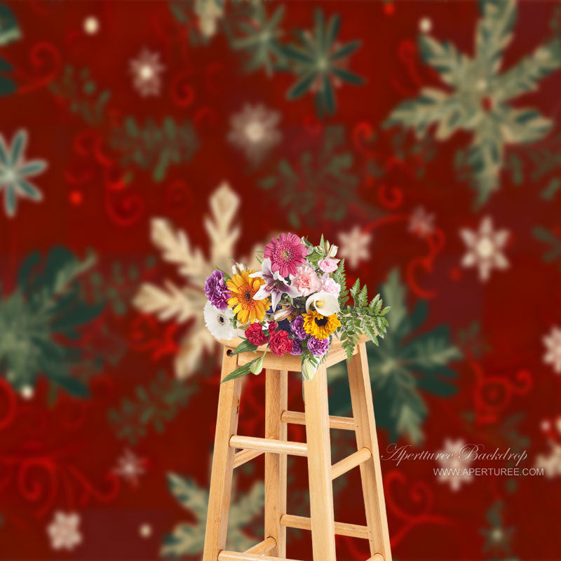 Aperturee - Vintage Green Gold Snowflake Christmas Backdrop